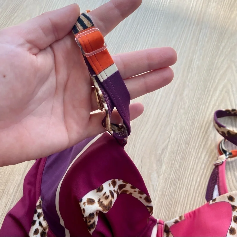 Rasurel Pink & Purple LOVE Animal Print Swimsuit | Color Block | Size 4 B Cup - Picture 3 of 4